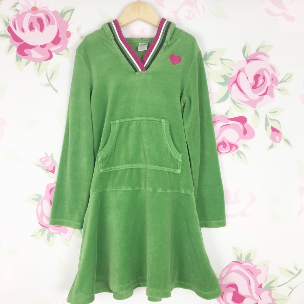 Gymboree Green Velour Hood Heart Tunic Dress 9